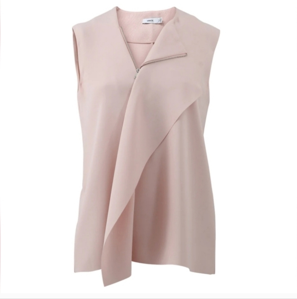 Vince blush pink laser cut zip neck draped sleeveless shell top size small